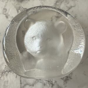 Zajecar Yugoslavia BEAR Paperweight Heavy Etched Art Crystal Sculpture